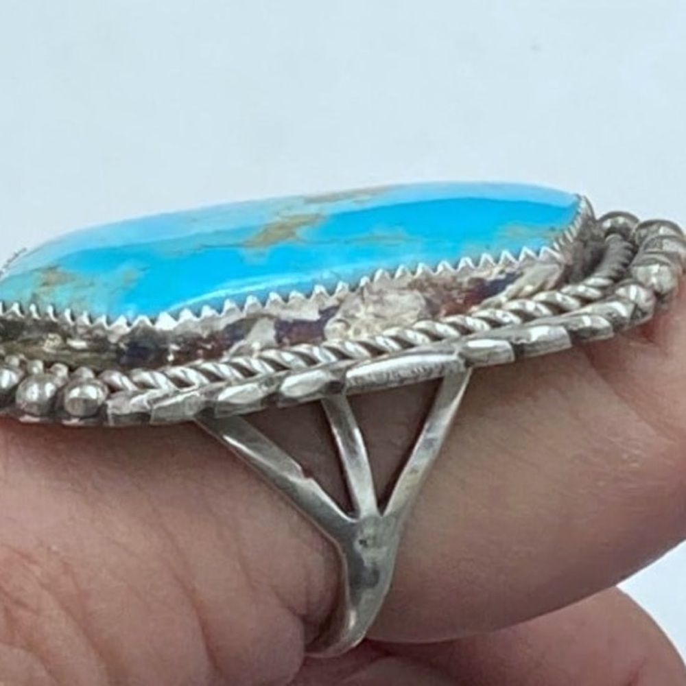 Vintage Navajo Joe Tso Huge Turquoise Sterling Ring - Picture 7 of 7